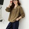Women's Autumn New Hand-pleated Pullover Top Stand-up Collar Long-sleeved Solid Color Shirt