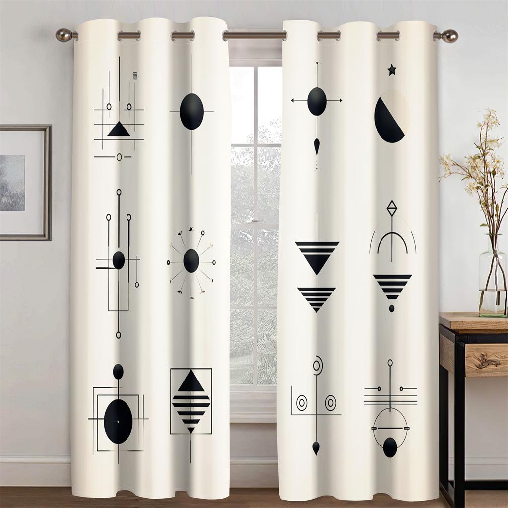 Svart & Vit Enkla Mode Linjer Geometriskt Mönster Gardiner Sovrumsinredning Kontorsområde Vardagsrum Barnrum 2 Paneler