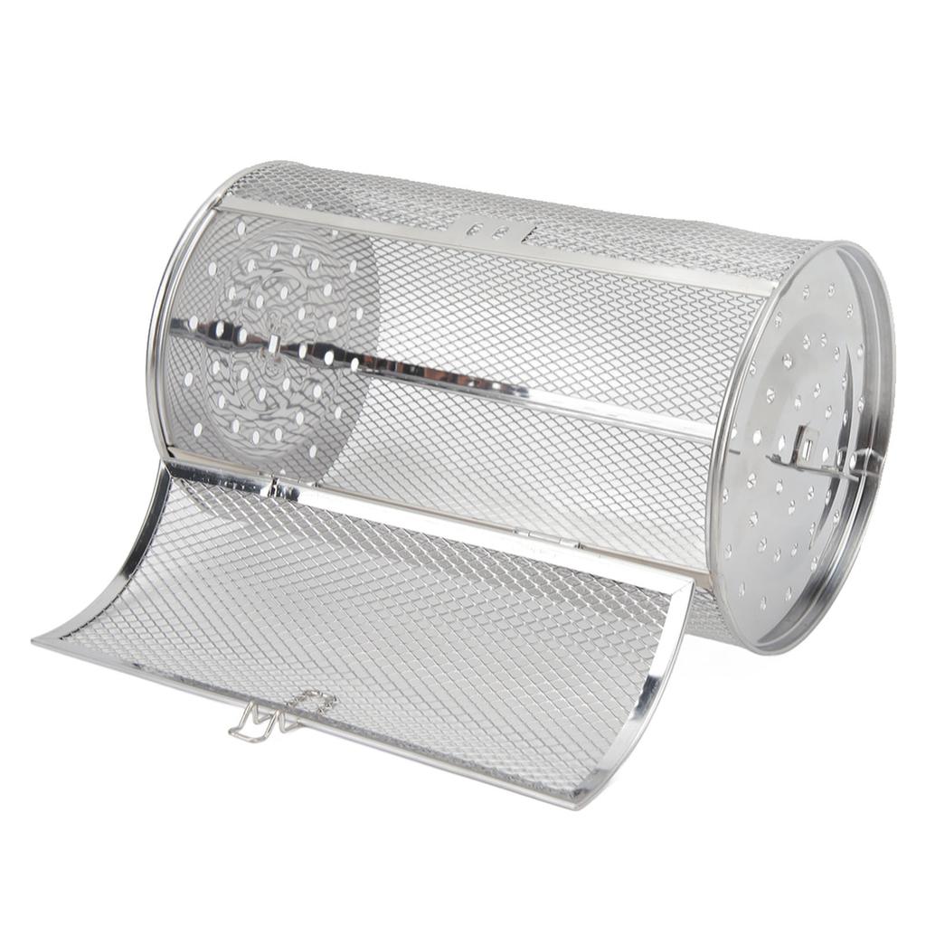 Rolling Grilling Basket Stainless Steel BBQ Rolling Basket Fork Wire Mesh Cylinder Grill Basket for Camping Picnic Party