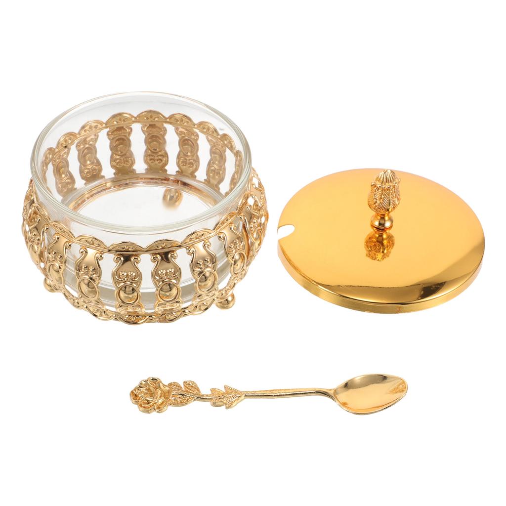1 Set Barattolo Zucchero con Cucchiaino Vetro Trasparente Ermetico Contenitore Condimenti Contenitore Spezie Cucina Barattolo Spezie Decorativo Cucchiaino Caffè