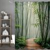 Bamboo Shower Curtain, Green Forest, Spa, Vintage, Natural, Japanese, Asian Style, Bathroom Shower Curtains with Hooks, Waterpro