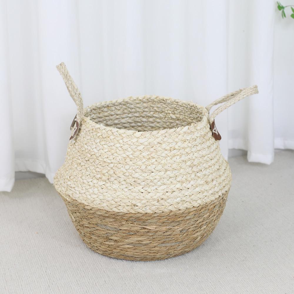 Rattan Woven Flower Basket: Hand-Held Green Plant & Flower Pot, Living Room Decoration & Storage Solution.