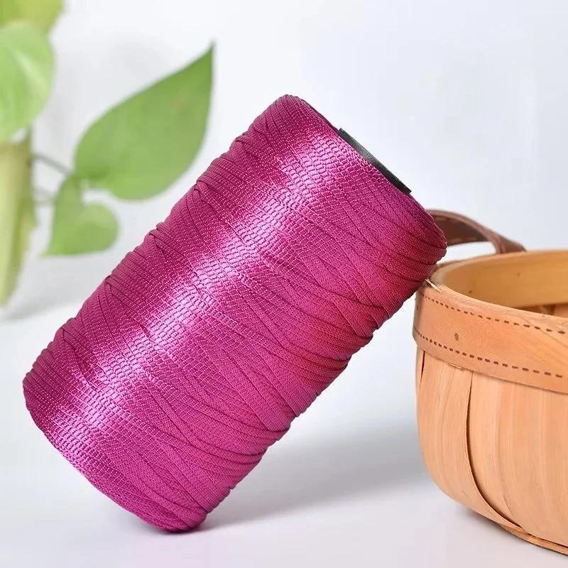 250g/Roll 2.5mm Ice Silk Thread Summer Crochet Yarn for DIY Knitting Bag Shoes Flat Hollow Yarn Hand-knitted Thread Supplies