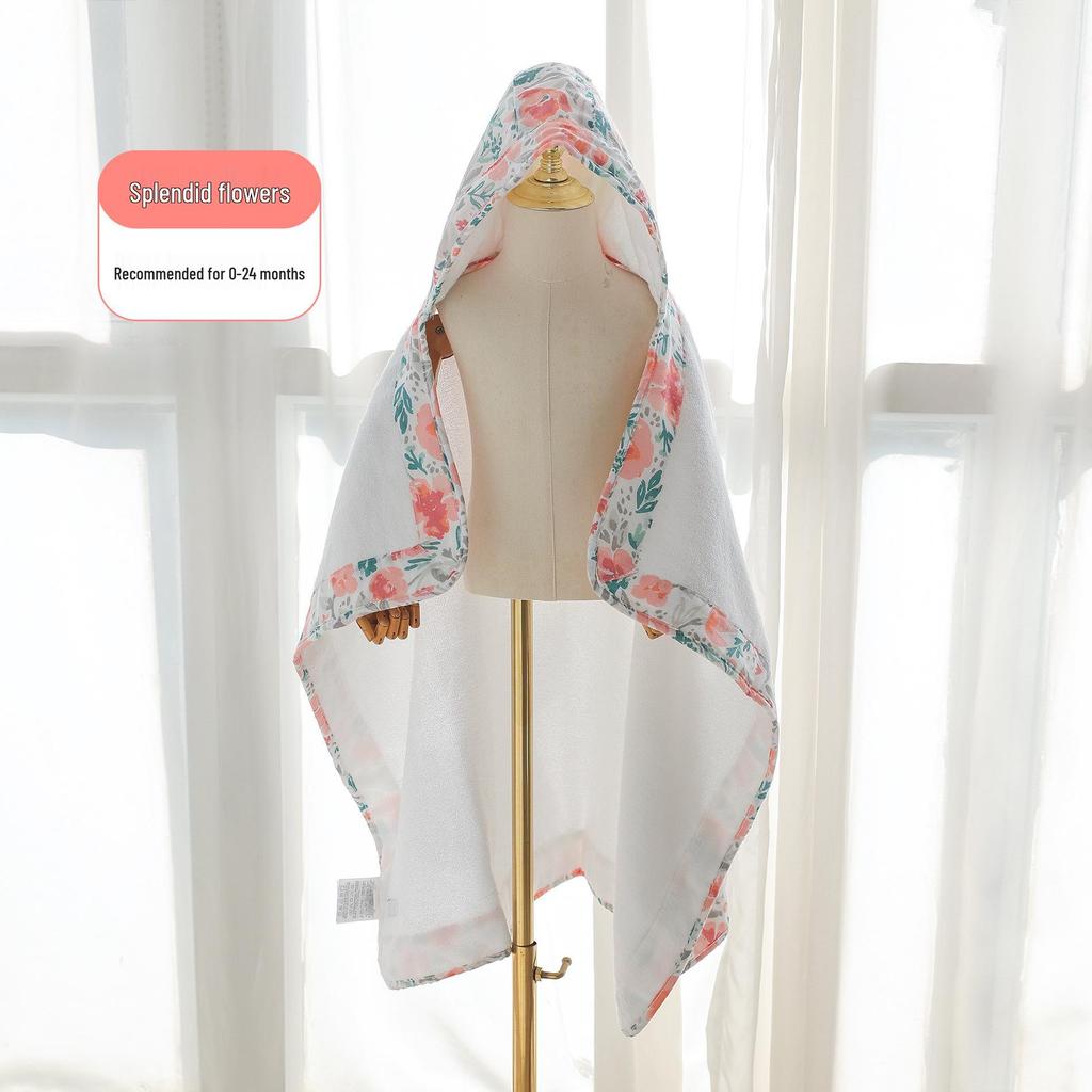 Newborn Pure Cotton Hooded Poncho Bath Towel - Thickened for Autumn/Winter