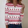 Women's Fashion Casual V-Neck Long Sleeve Decorative Button Christmas Print Top