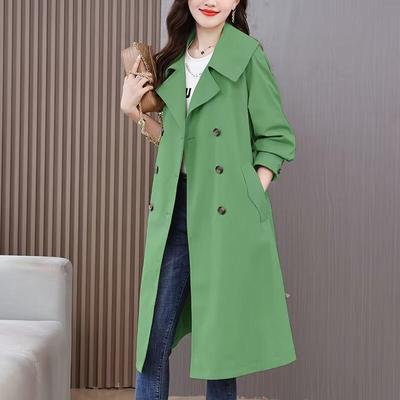 Gabardina larga de primavera y otoño para mujer, gabardina holgada con doble botonadura, cortavientos fino para mujer