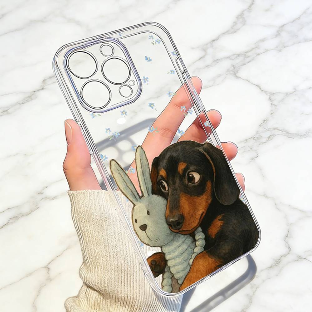 Süßes D-Dackel Bulldogge Handyhülle Transparentes Silikon Weich Für iPhone 17 16 15 14 13 12 11 Mini Pro Max Plus