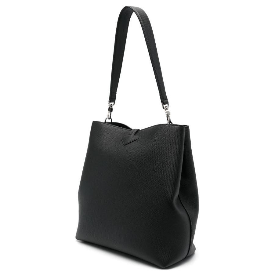 Longchamp Le Roseau Detachable Shoulder Strap Soft Leather Tote Shoulder Bag Medium Women Bags Black 10281HFP001