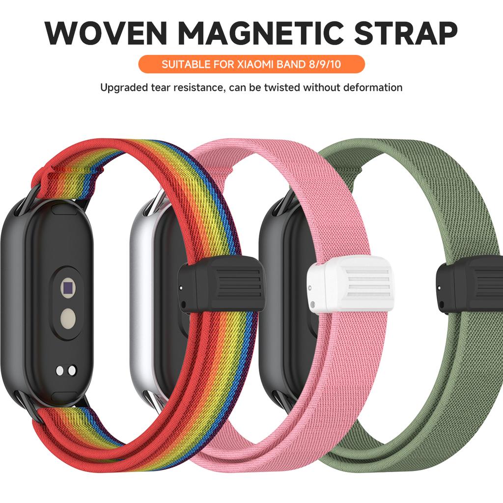 Elastic Nylon Band For Xiaomi Band 10/9/8 Magnetic Braided Sport Band For Miband 10 9 8 NFC Smartwatch Replacement Bracelet
