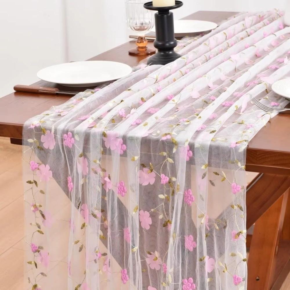 Polyester Tulle Table Runner 70x300CM Sheer Table Cover Floral Table Runner For Table Decoration
