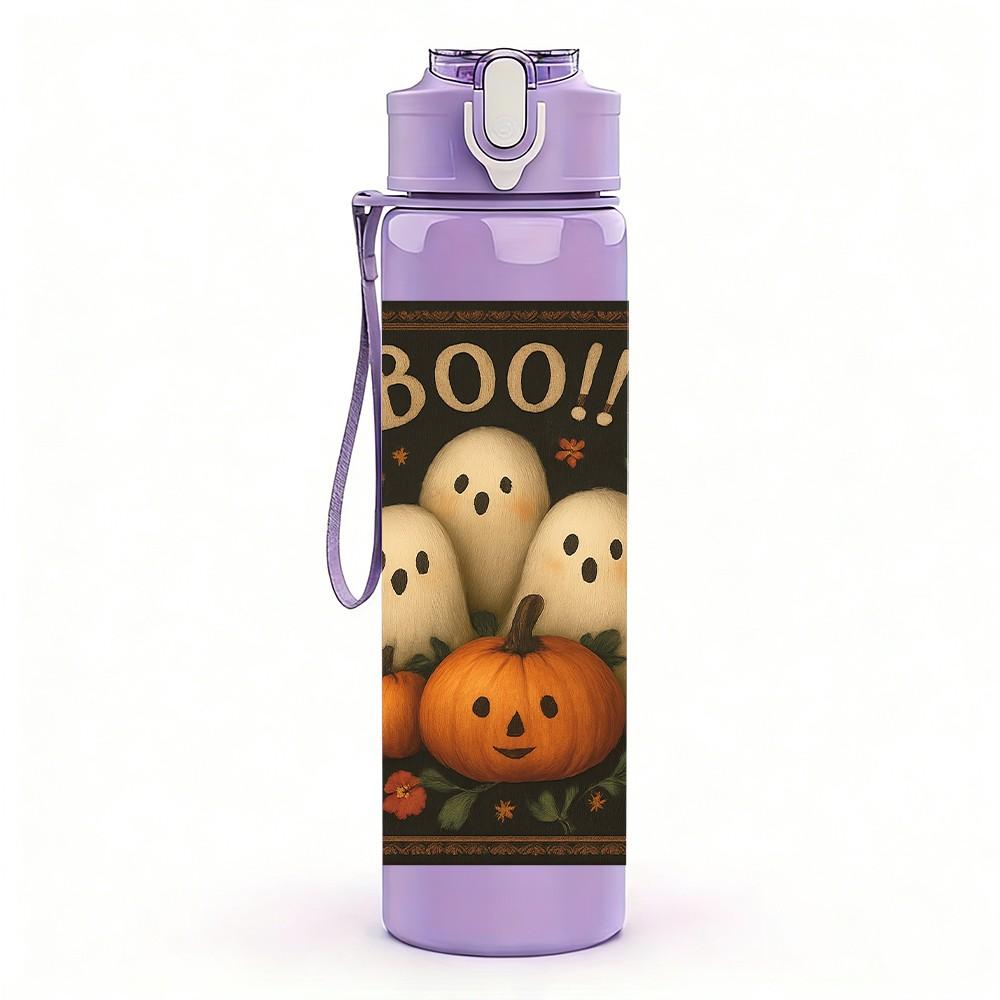 1PC Ghost Pumpkin Halloween Print 750ml Color Plastic Sports Water Bottle Leakproof Flip Straw Lid Suitable for Sports Office Home Use