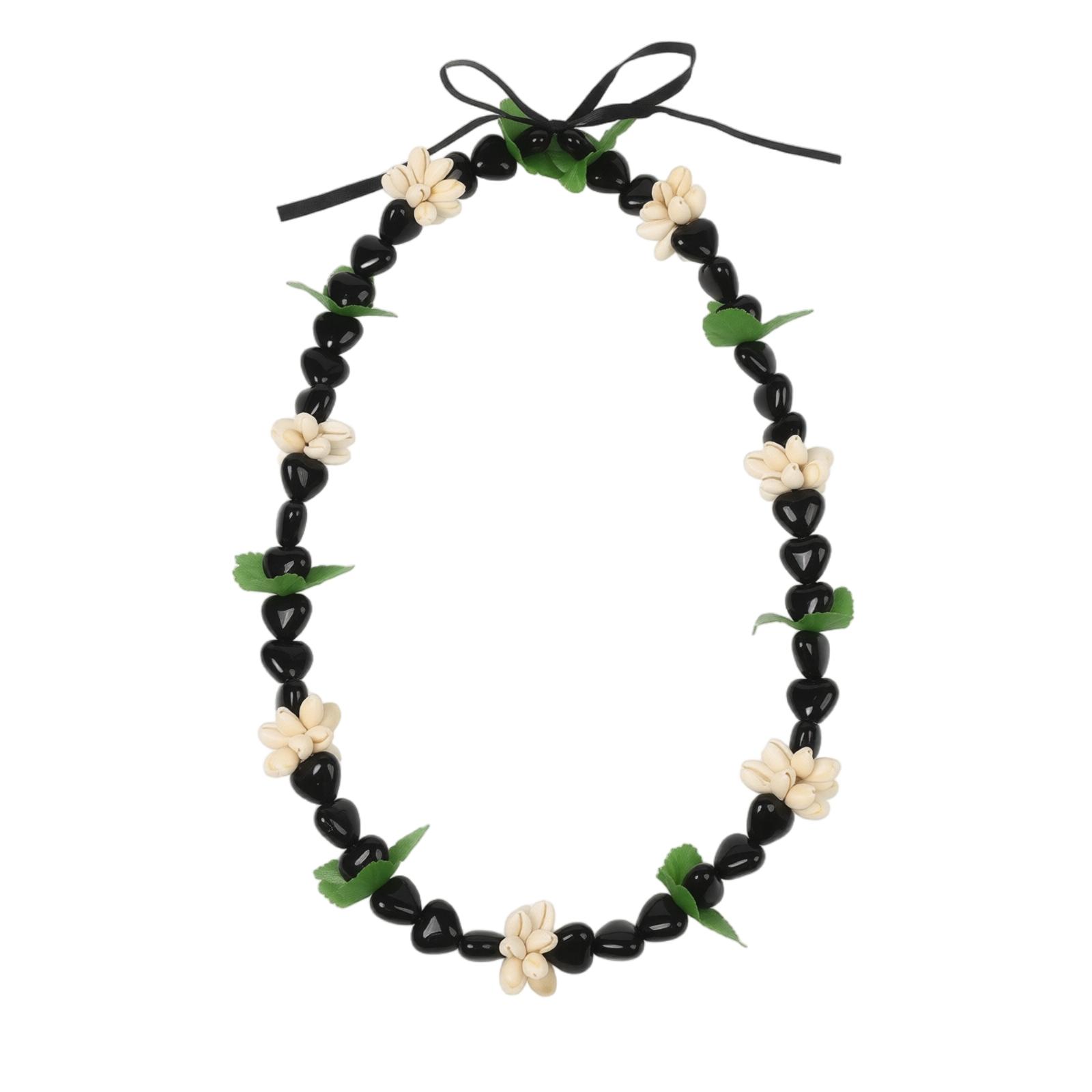 

Acrylic Hawaiian Style Woven Necklace with Shell Leaf and Beaded Design Graduation Lei Ribbon Floral Garland Accessory One Size чёрный