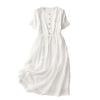 Real shot summer new cotton and linen literary loose casual age reduction embroidered white dress women's clothing