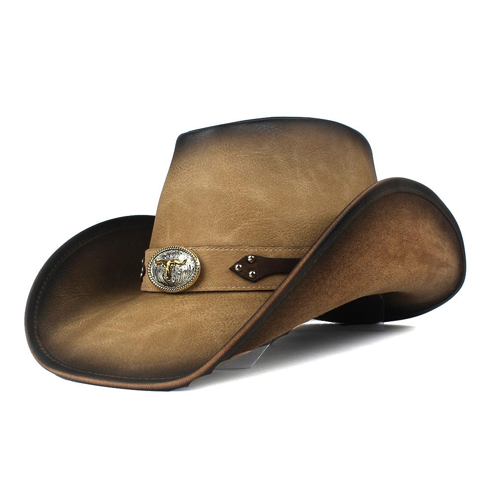 Pălărie de cowboy occidentală 100% din piele pentru bărbați, pentru gentleman, tată, Jazz, Sombrero Hombre, mărimea 58-59CM, stil 36