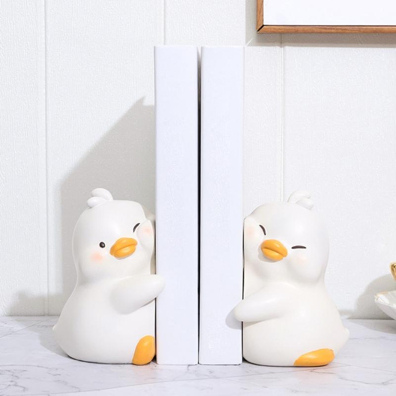 2Pcs Cartoon Duck Book Ends for Shelves Animal Shape ABS Bookends Book End Decorative Book Stoppers for Shelves Desk