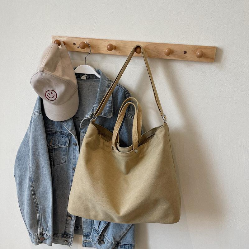 Canvas Bag Women's 2025 New Simple Casual Large-capacity Shoulder Messenger Bag Versatile Commuter Bag Class Bag Tide