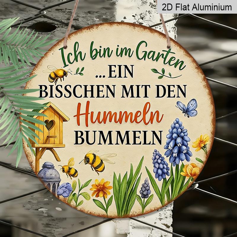 2D Flat - 1pc Vintage Aluminum Sign, Bee Garden Stroll Sign, Suitable for Home Rooms, Living Rooms, Dining Rooms, Cafes, Offices, Shops, Club Bars