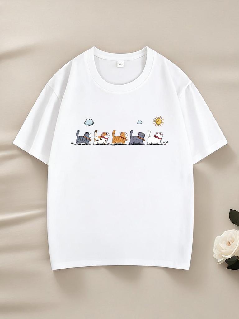 220g Barns Kammad Bomull Tecknad T-shirt – Trendig Kortärmad för Pojkar & Flickor