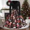 Women's Casual Vintage V-Neck Long Sleeve Dress with Christmas Print