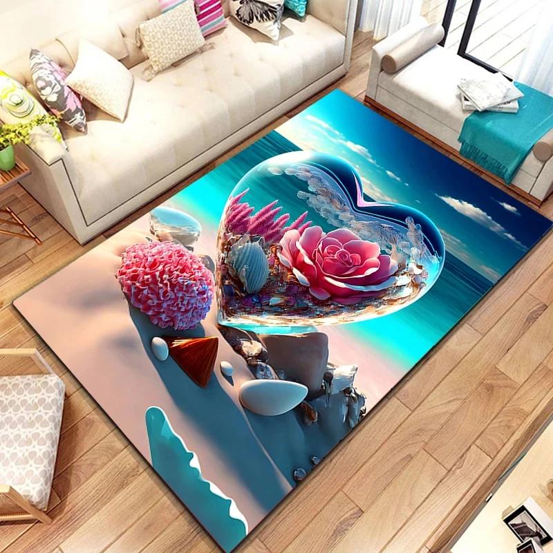 Crystal Love Pattern Carpet Romantic Theme Beach Floor Mat Soft Area Rug for Living Room Sofa Bedroom Non-slip Creative Doormat