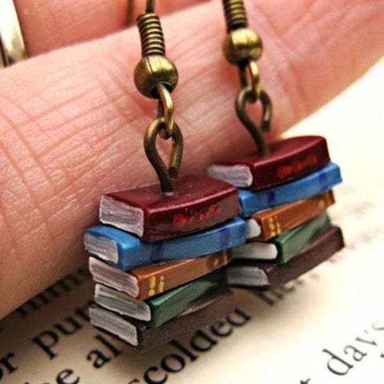 Yousheng 1 Pair Women Earrings, Retro Mini Stacked Book Design Hook Earrings, Lightweight Literary Drop Earrings for Jewelry Gift