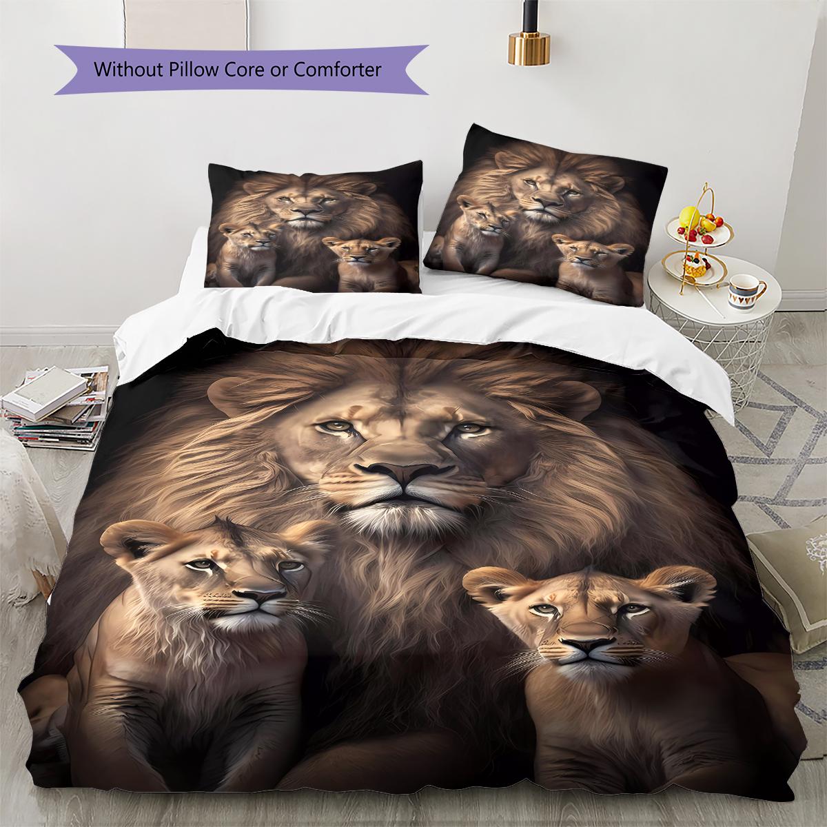 3D Lion Pattern Bedding Quilt Set Quilt Cover Pillowcase Home Decoration Birthday Gift (1 * duvet cover + 2 * pillowcase, without core) 135x200cm