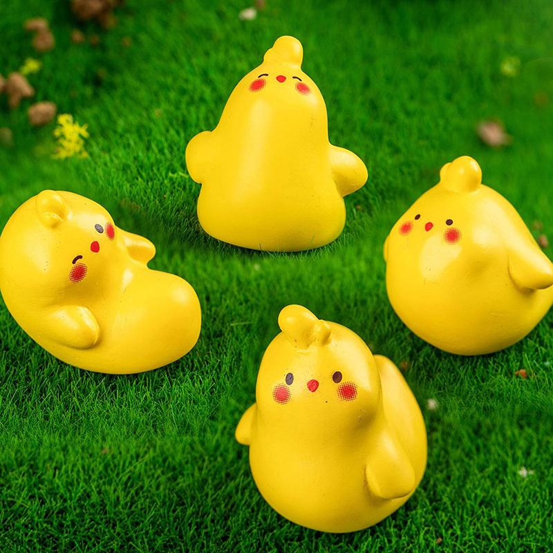 Miniatures Figurines Cute Cartoon Yellow Chicken Animal Landscape Ornaments Creative DIY Home Decorations Accessories Gifts