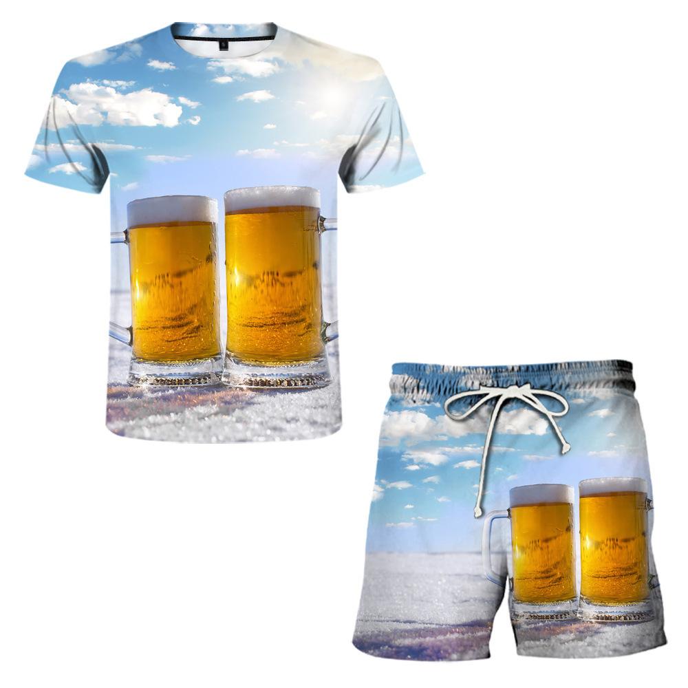 

Мужская футболка с коротким рукавом, шорты, костюмы из двух частей, мужская мода, пивные комплекты с 3D-печатью XXXL