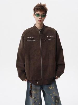 2025 Autumn/Winter Japanese Retro Double-Layer Patchwork Leather Jacket