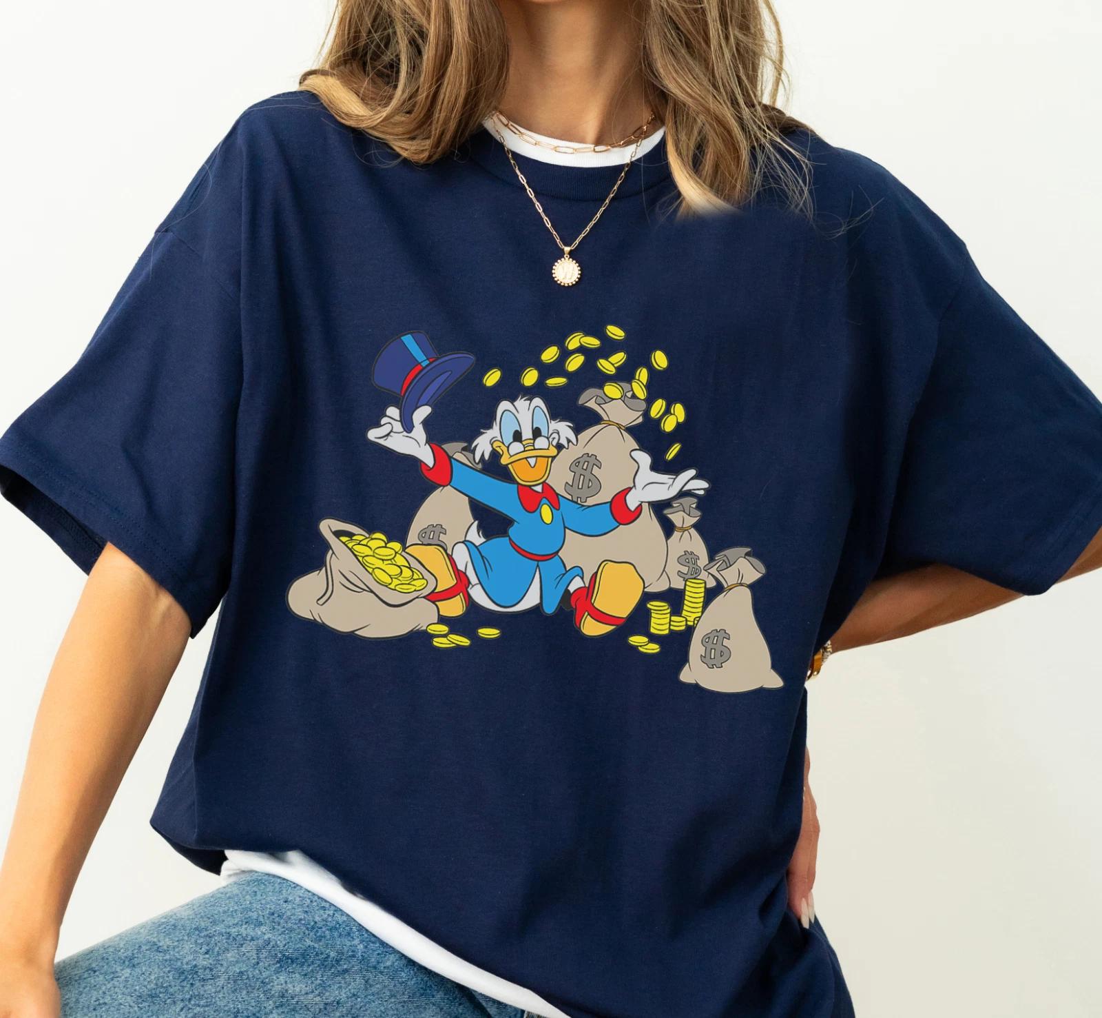 Disney Ducktales Scrooge McDuck Coins Unisex 100% Cotton T-shirt Mens Tees Top Kid Shirt 2XL