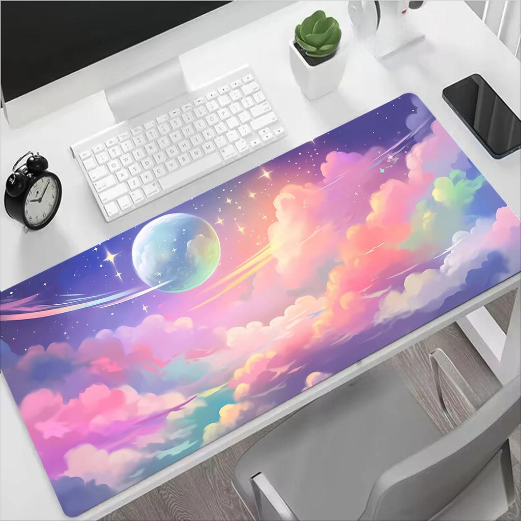 Dreamy Starry Night Landscape Desk Mat Waterproof Nonslip Extended Mouse Pad