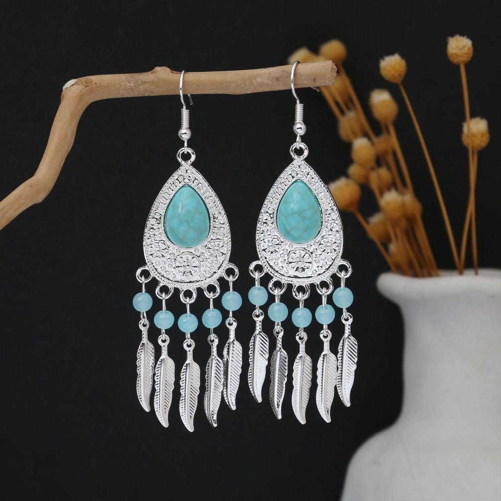 Personalized Bohemian Miao Silver Geometric Tassel Earrings