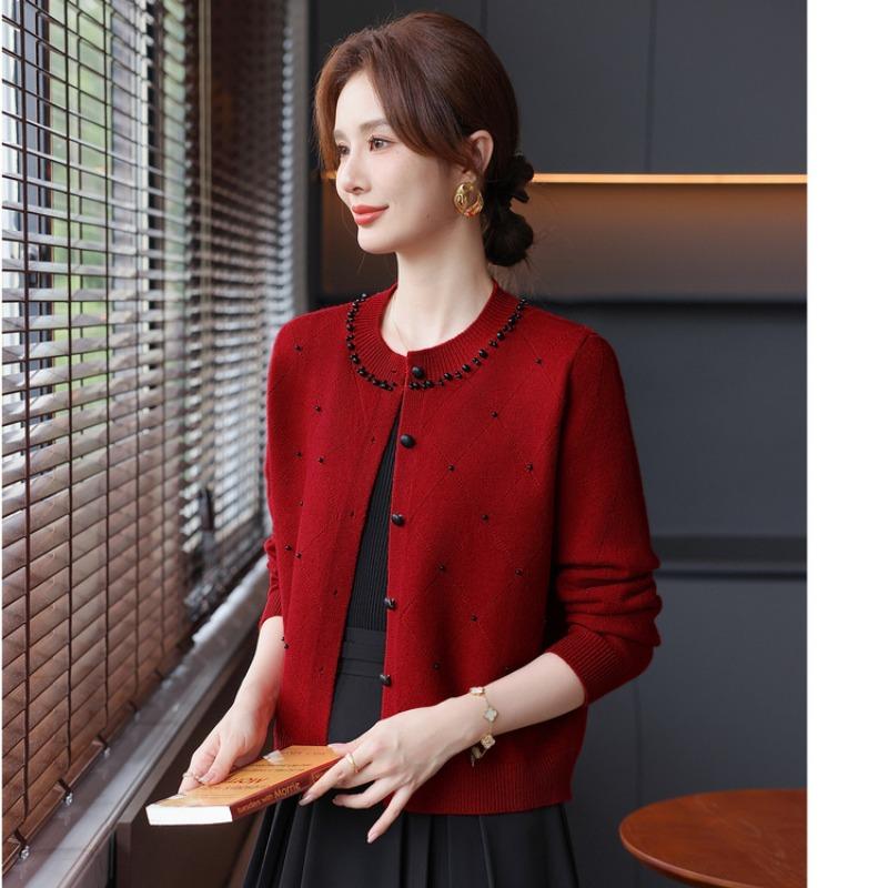 Mom's Autumn and Winter Loose Temperament Long-sleeved Crew Neck Knitted Sweater Casual Inner Top Medium and Old Women's Sweater