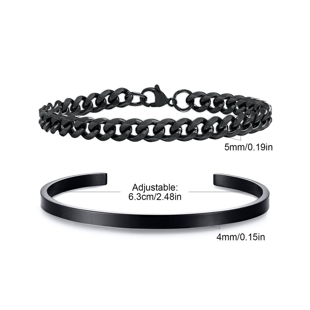 Men's 2pcs Set Simple Fashion Cuban Snake Link Chain Bracelet Stainless Steel Open Cuff Bangle Punk Hip Hop Jewelry Set Gifts