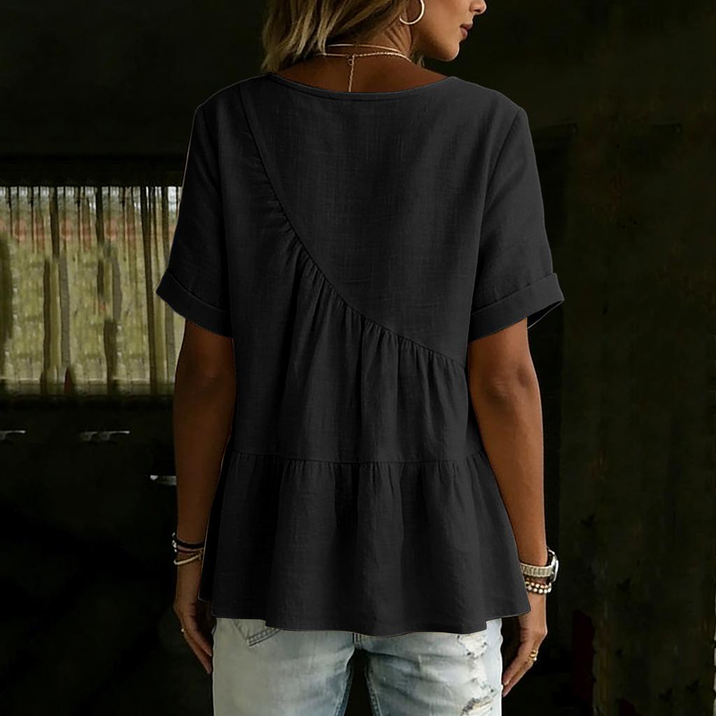 Womens Spring Tops Loose Fit Short Sleeve Summer Shirts for Women Casual Ruffle Hem Womens Summer Shirts 2026