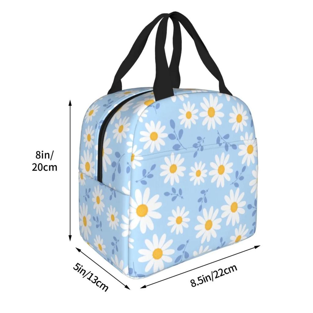 Insulated Lunch Box Daisy Flower Lunch Bag Spring Floral Reusable Bag Flowers Blue Cooler Tote Bags for Kids Teens Adults Girls