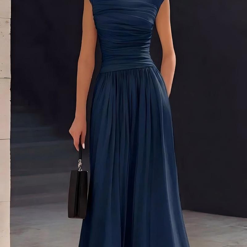 Women's Stand Collar Sleeveless Maxi Dress Loose Solid Color Casual Summer Long Dress