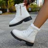 British Style Women's Large Size Padded Thickened Winter Warm Fur One Snow Boots Padded Lining Ankle Boots Non-slip Hiking Sports Martin Boots