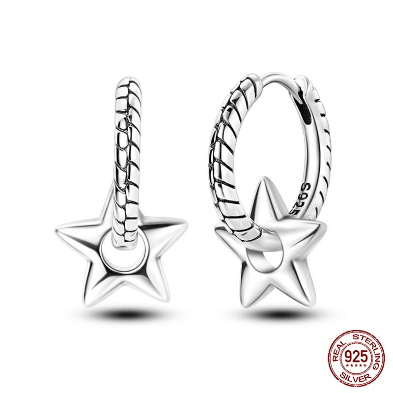 Real 925 Sterling Silver Star Earrings For Women Sparkling Zircon Ear Studs Luxury Fine Engagement Wedding Jewelry Gift For Girl