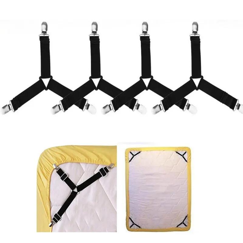 4 pezzi/lotto ganci per lenzuolo, gadget per organizer per lenzuolo, coprimaterasso, clip per cinghie elastiche, clip regolabili per la casa