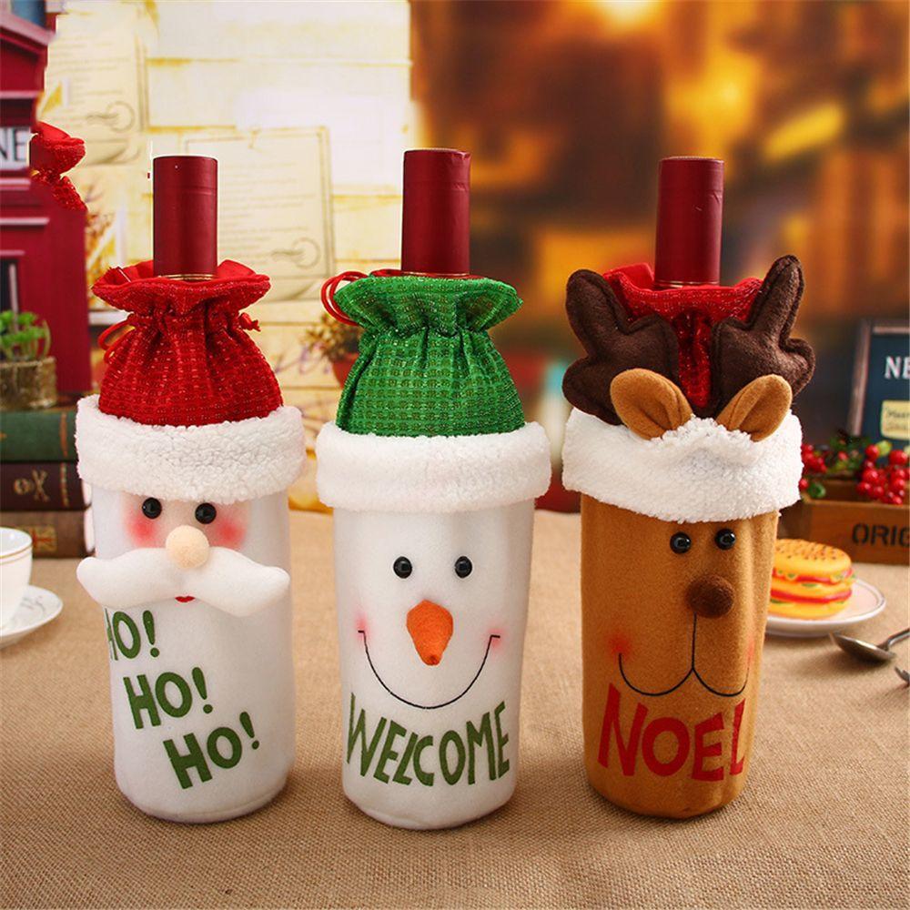 Charming Santa Claus Deer Wine Bottle Cover Bag Dinner Table Decor Champagne Package Christmas