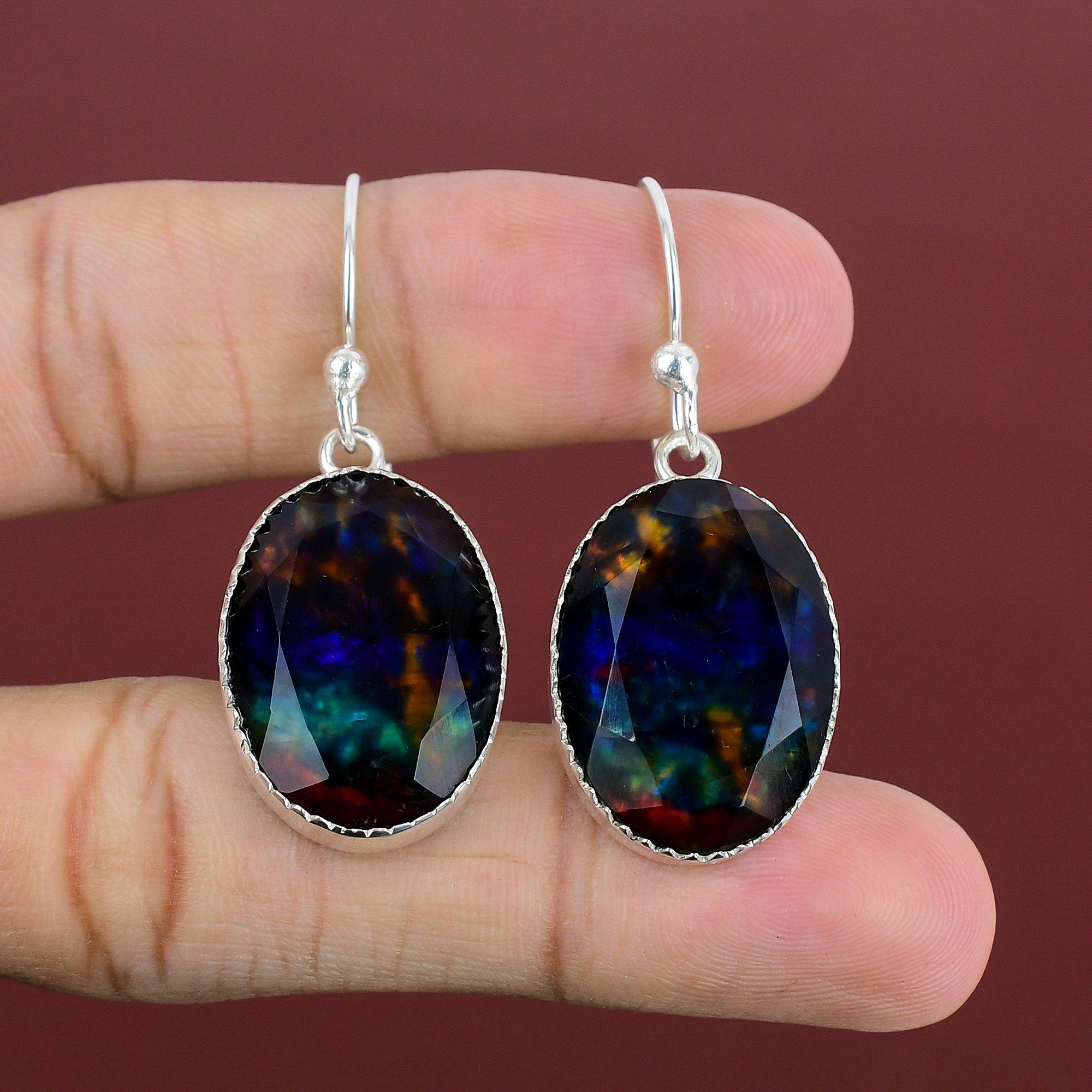Faceted Ammolite Earring 925 Sterling Silver Earring Handmade Natural Gemstone Jewelry Latest Design Earring Anniversary Gifts Women Jewelry
