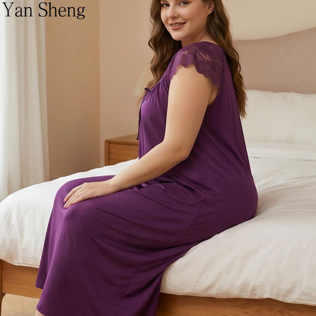 Women Nightgown, Plus Size Solid Milk Silk Short Sleeve Loose Home Dress for Summer Daily Loungewear