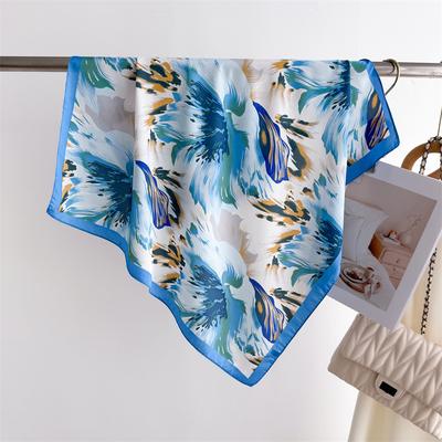 Foulard en soie imprimé style fleur épanouie Foulard carré Châle premium Polyvalent Cou Petit foulard carré Foulard