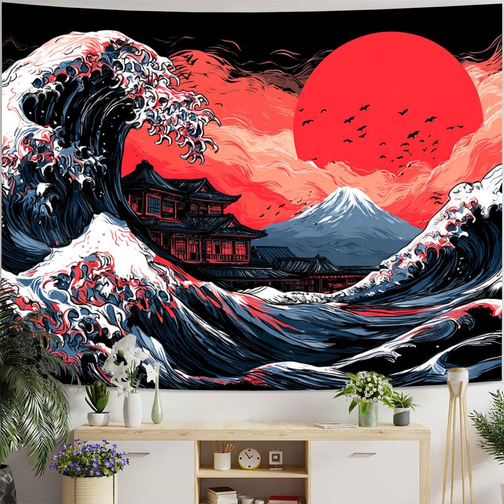 Sunset Ocean Waves Theme Digital printing polyester wall hanging tapestry decorative Living room bedrooms Office background gift