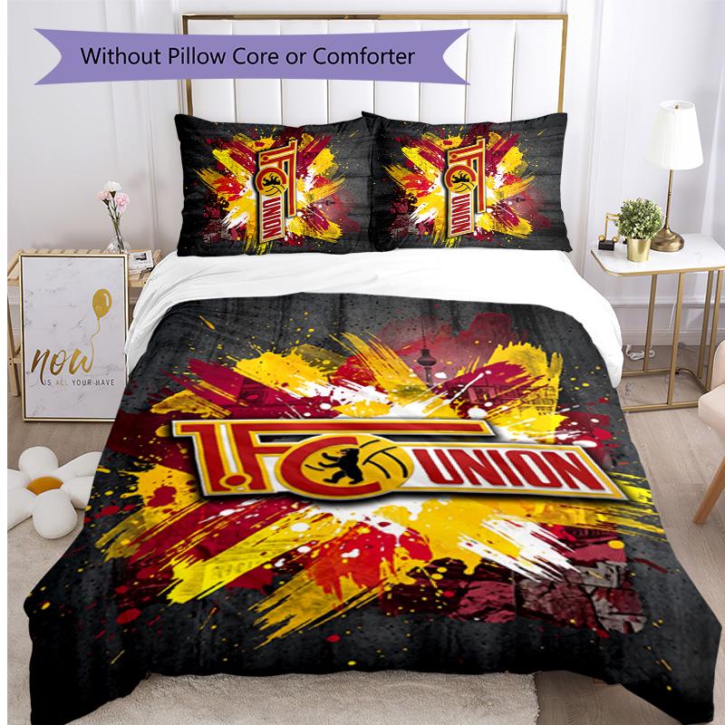 Set Lenzuola 3 Pezzi Stampato Union Berlin FC Traspirante Copripiumino con Federe Biancheria da Letto Decorativa per Camera da Letto Casa