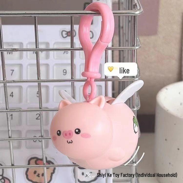 Douyin-Style Decompression Pull String Keychain with Flying Pig, Dolphin, and Capybara Pendants