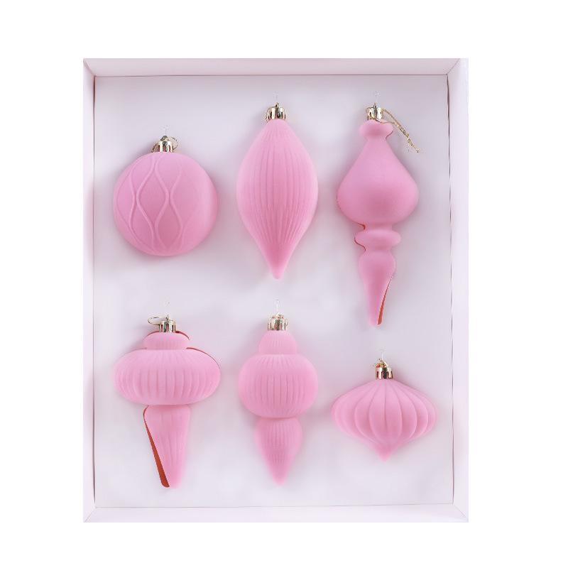 Set of 6 Irregular Mocha Mousse Christmas Tree Flocking Balls