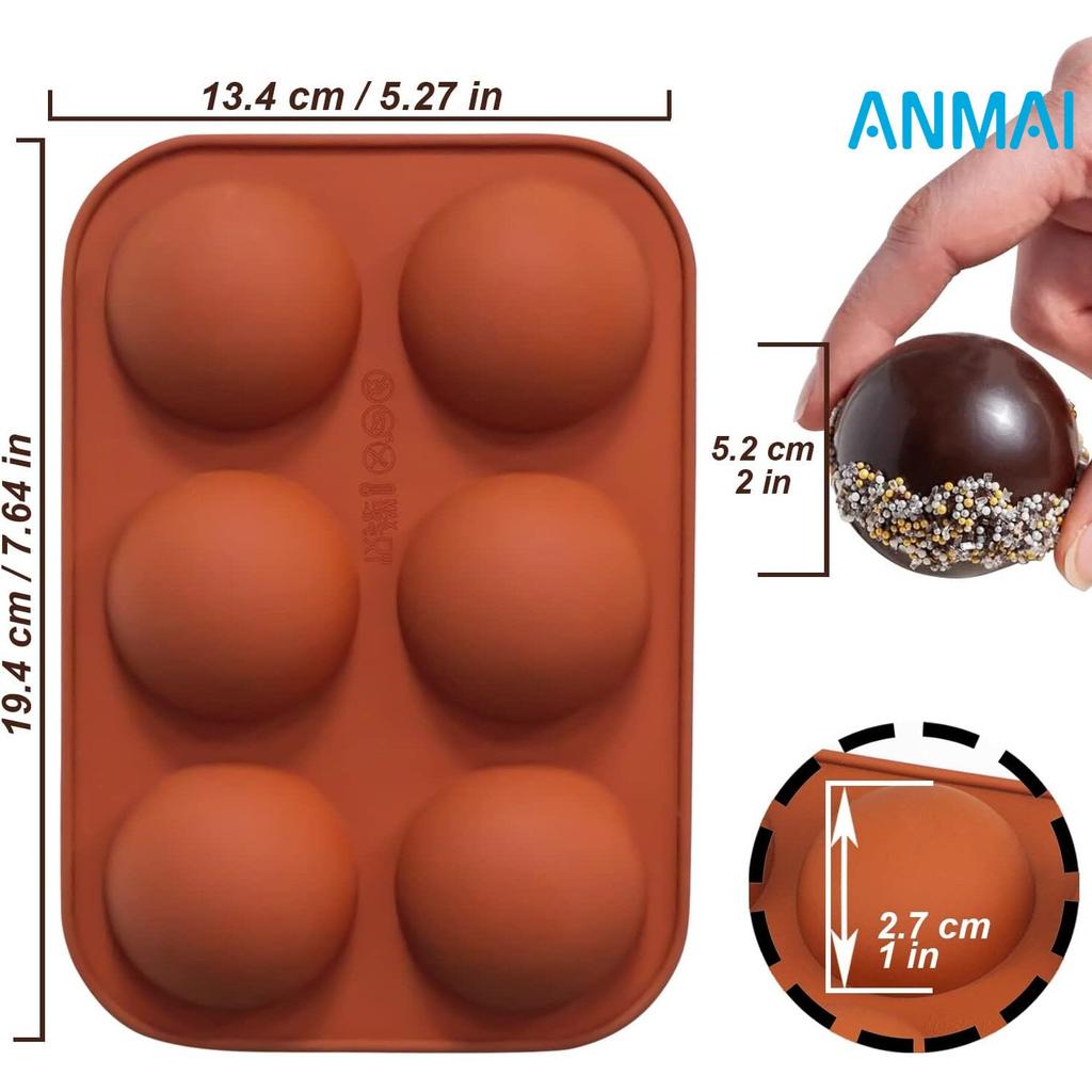 Anmai Half Sphere 6 Cavity Silicone Mold Baking Mold Hemisphere Cake Mold Chocolate Mold Jelly Mold Mousse Cupola Mold 19 X 13 X 2.8 Cm
