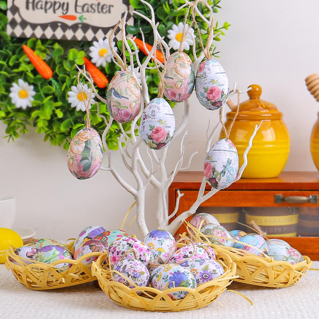 Easter Egg Pendant Diy Woven Basket Painted Egg Decoration Resurrection Egg Flower Basket Prop Ornament